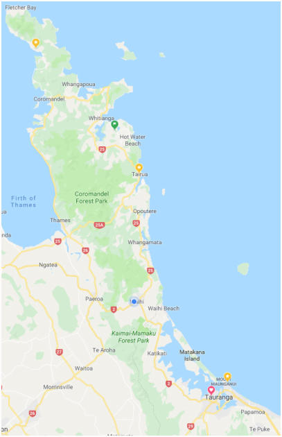 Tauranga to the Coromandel peninsular
